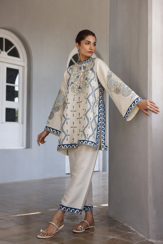 Ivory Azure – Embroidered Kurta & Straight Pants Co-Ord Set
