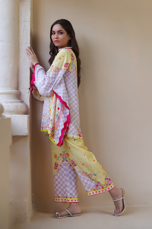 Lemon Pastel – Printed Flow Kurta with Straight Pants Co-Ord Set
