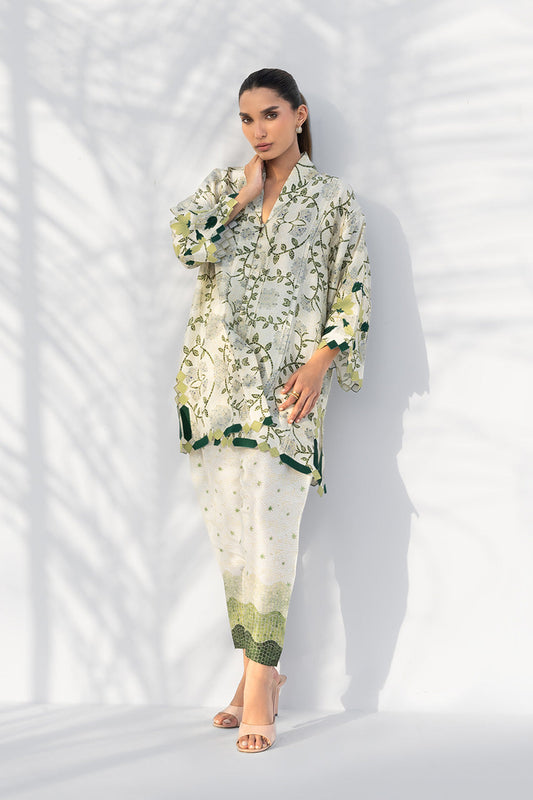 Olive Garden – Soft Botanical Printed Co-Ord Set with Scalloped Sleeves