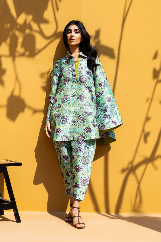 Mint Mirage – Botanical Print Oversized Kurta & Tapered Pants Co-Ord Set