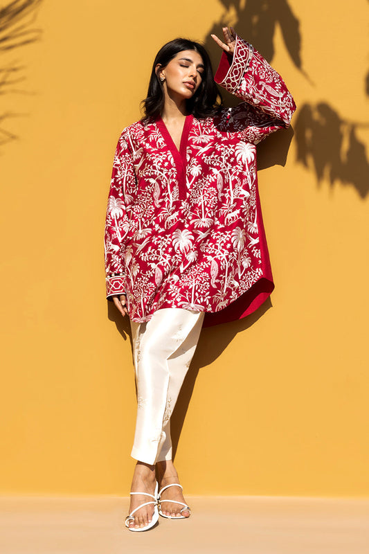 Scarlet Bloom – Printed Kurta with Embroidered Pants Co-Ord Set