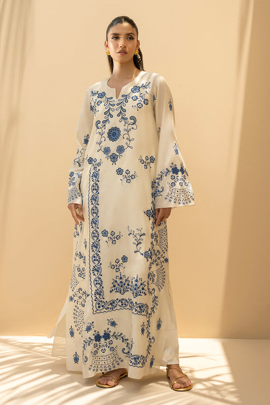 Ivory Azure – Embroidered Long Kurta & Flared Pants Set for Women