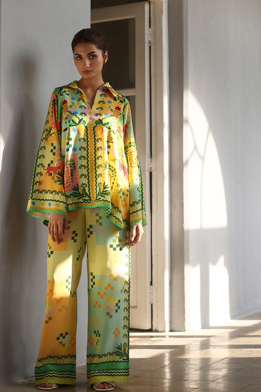 Sunburst Tropic – Printed Shirt Kurta with Wide-Leg Pants Co-Ord Set