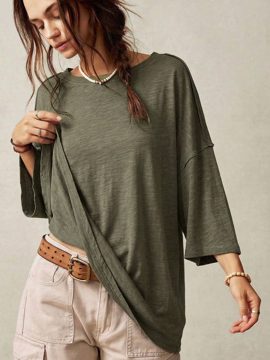 Olive Green Washed Oversized Half Sleeve T-Shirt