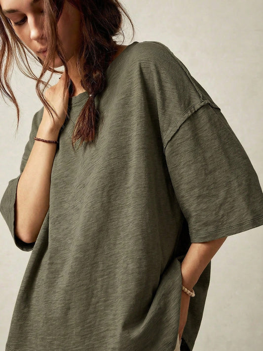 Olive Green Washed Oversized Half Sleeve T-Shirt
