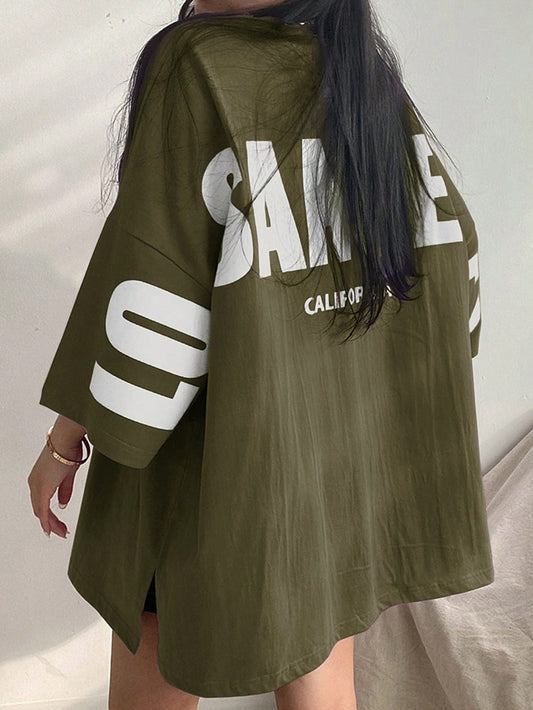 Olive Green Los Angeles Oversized Graphic T-Shirt