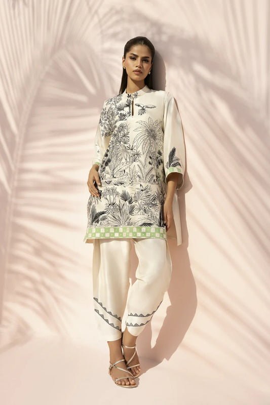 Ivory Botanica – Nature Print Kurta with Straight Pants Co-Ord Set