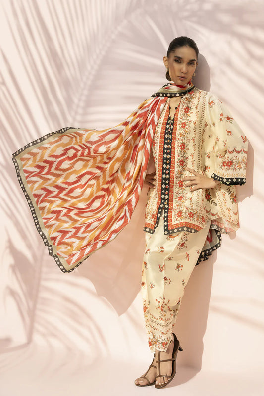 Ivory Gulnaar – Floral Printed Kurta with Pants & Dupatta Co-Ord Set