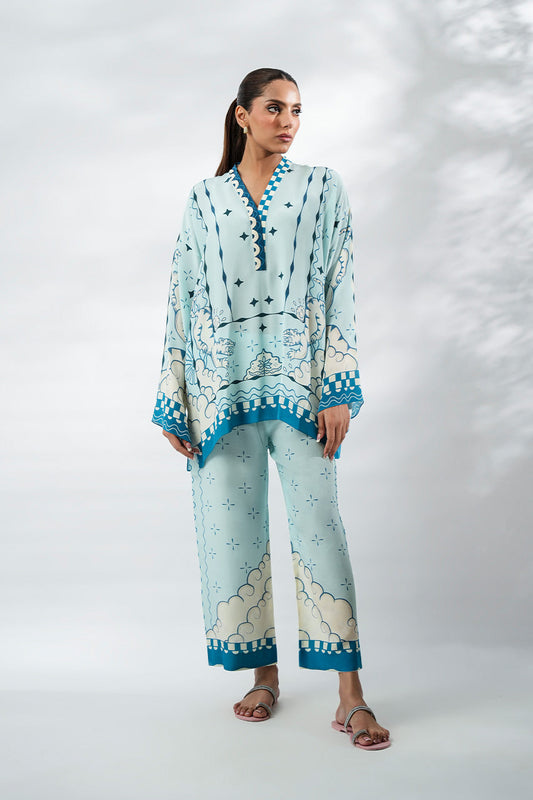 Aqua Serenity – Pastel Blue Printed Co-Ord Set