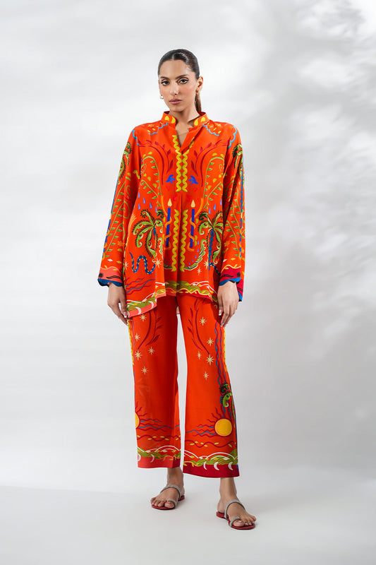 Sunburst Fiesta – Vibrant Orange Printed Co-Ord Set