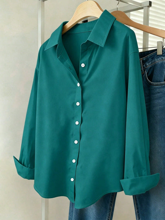 Emerald Green Essential Long Sleeve Oversized Shirt
