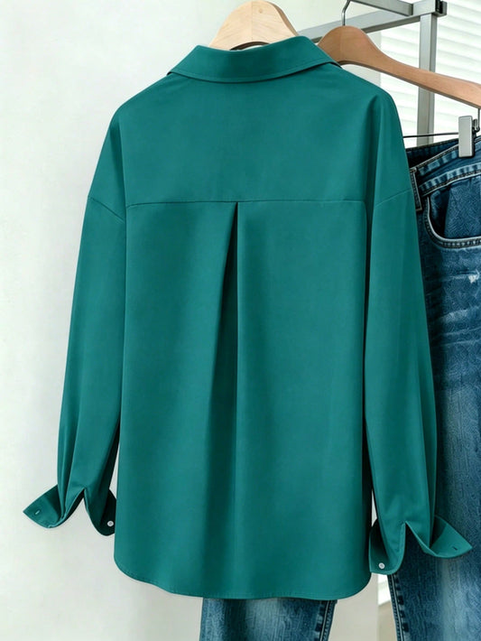 Emerald Green Essential Long Sleeve Oversized Shirt