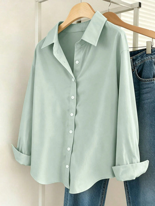 Sage Green Essential Long Sleeve Oversized Shirt