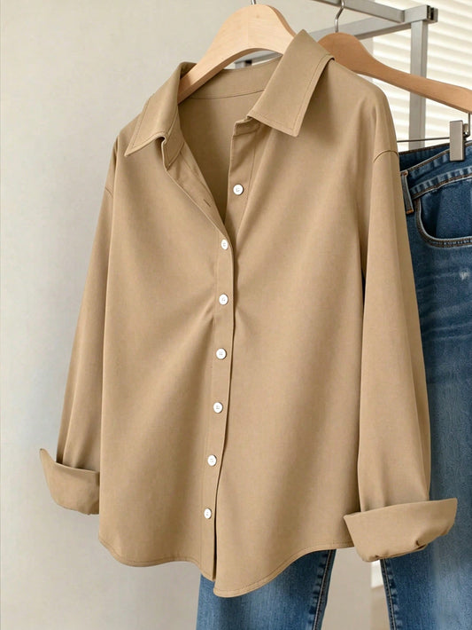 Khaki Essential Long Sleeve Oversized Shirt