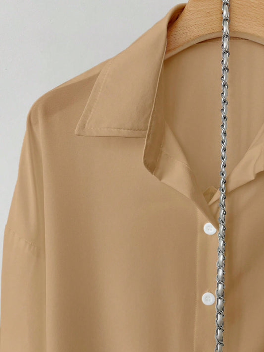 Khaki Essential Long Sleeve Oversized Shirt