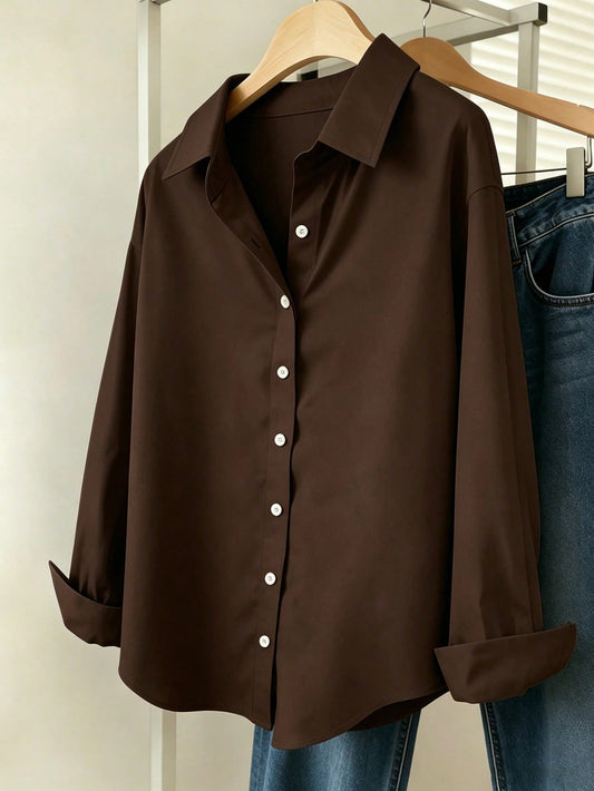 Chocolate Brown Essential Long Sleeve Oversized Shirt