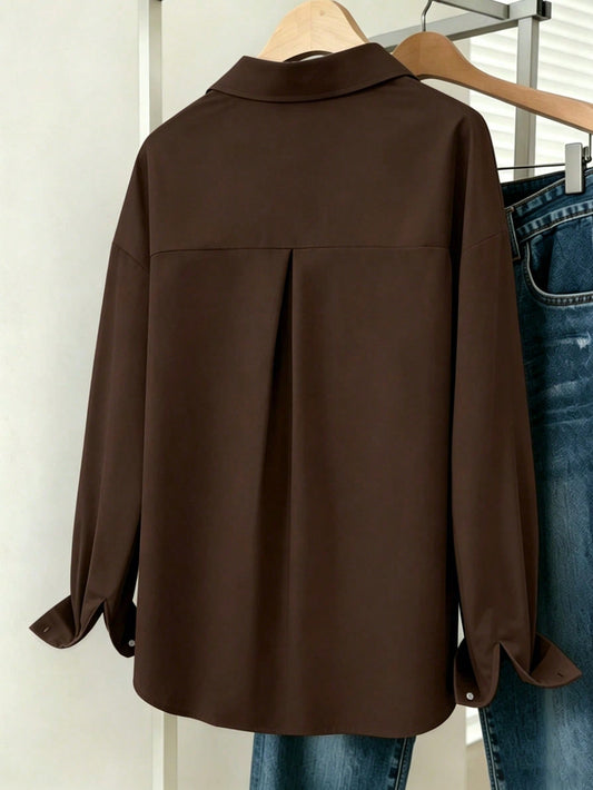 Chocolate Brown Essential Long Sleeve Oversized Shirt
