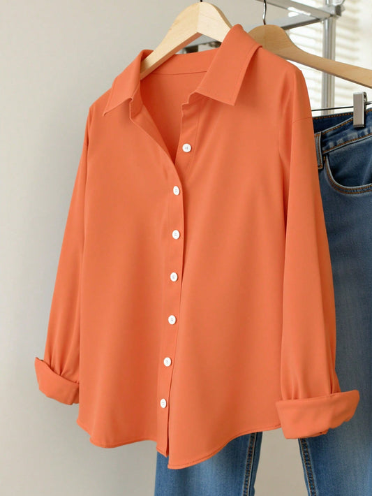 Coral Orange Essential Long Sleeve Oversized Shirt