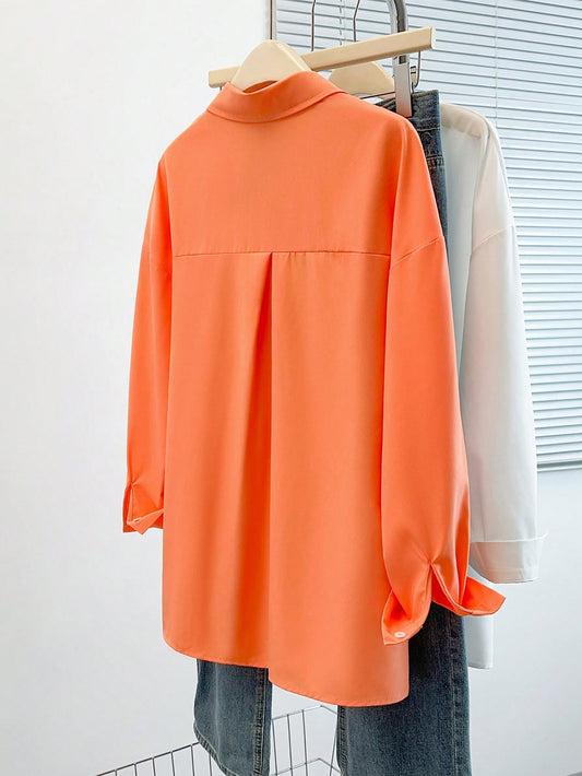 Coral Orange Essential Long Sleeve Oversized Shirt
