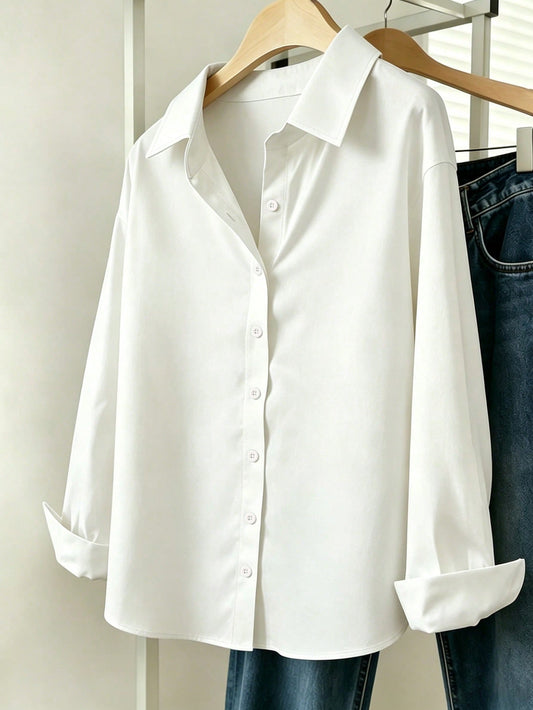 White Essential Long Sleeve Oversized Shirt