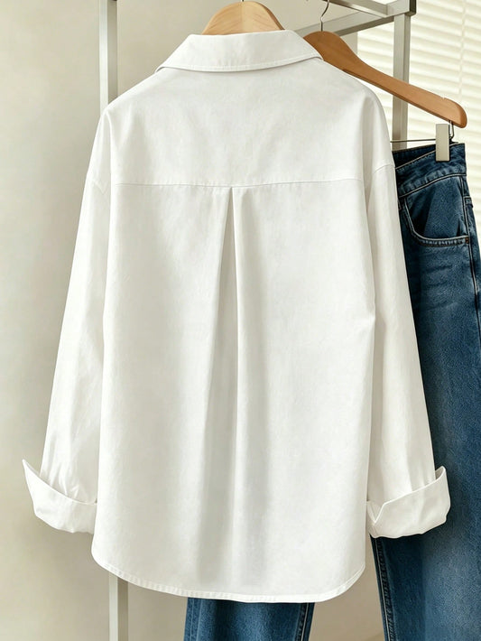 White Essential Long Sleeve Oversized Shirt