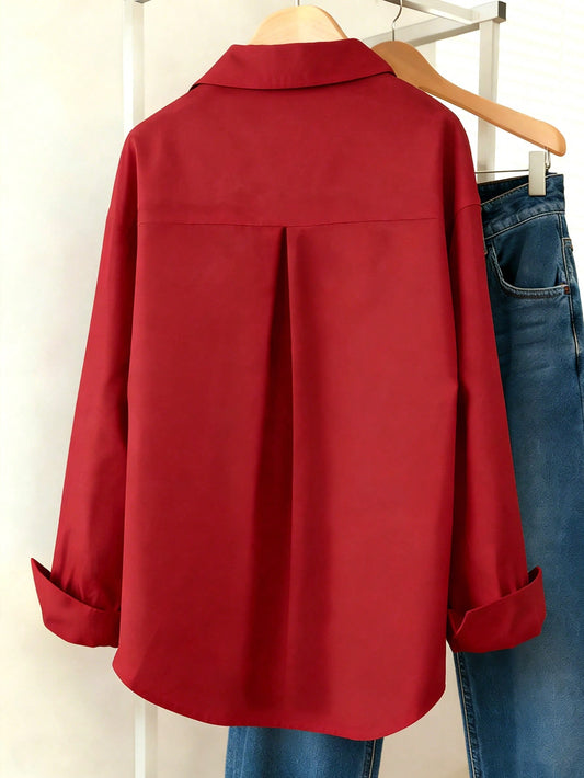 Wine Red Essential Long Sleeve Oversized Shirt