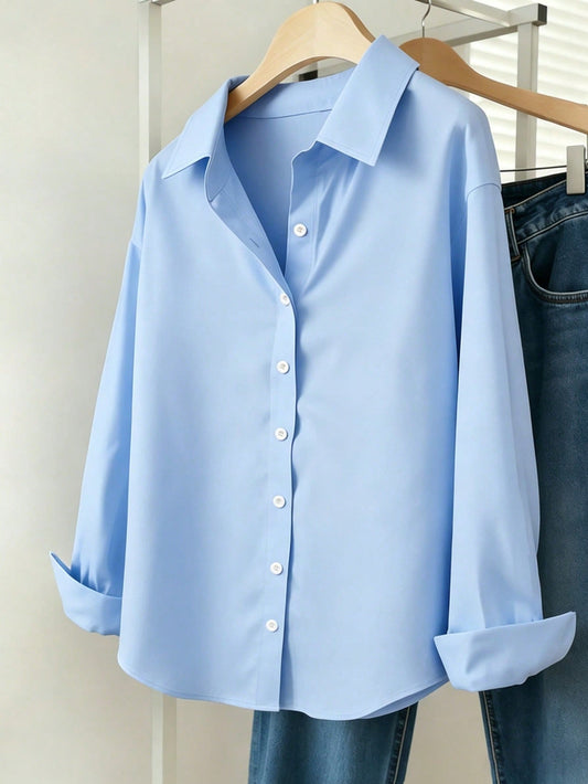 Sky Blue Essential Long Sleeve Oversized Shirt