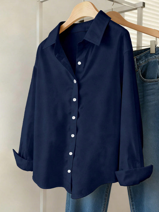 Navy Blue Essential Long Sleeve Oversized Shirt
