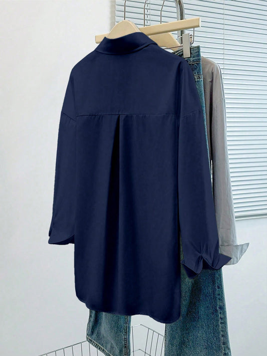 Navy Blue Essential Long Sleeve Oversized Shirt