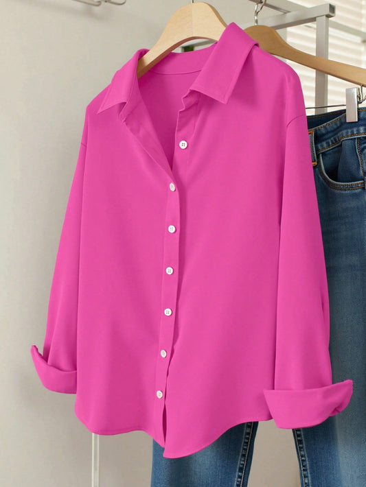 Hot Pink Essential Long Sleeve Oversized Shirt