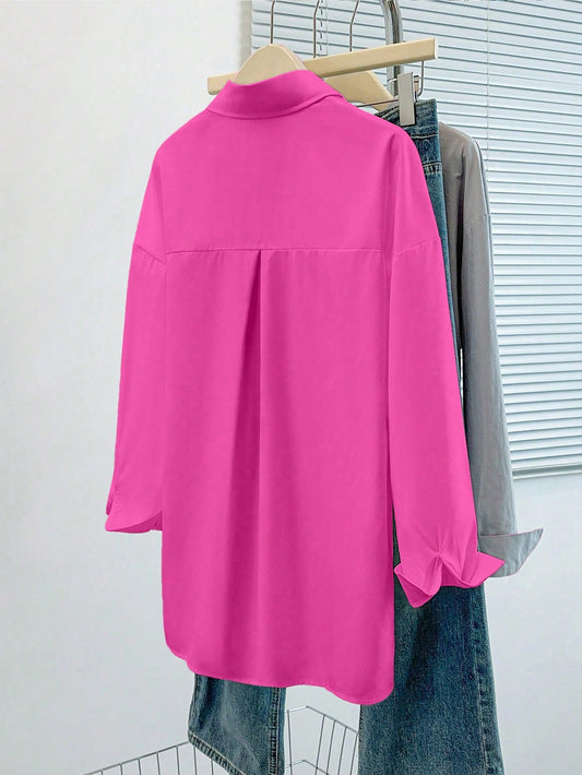 Hot Pink Essential Long Sleeve Oversized Shirt