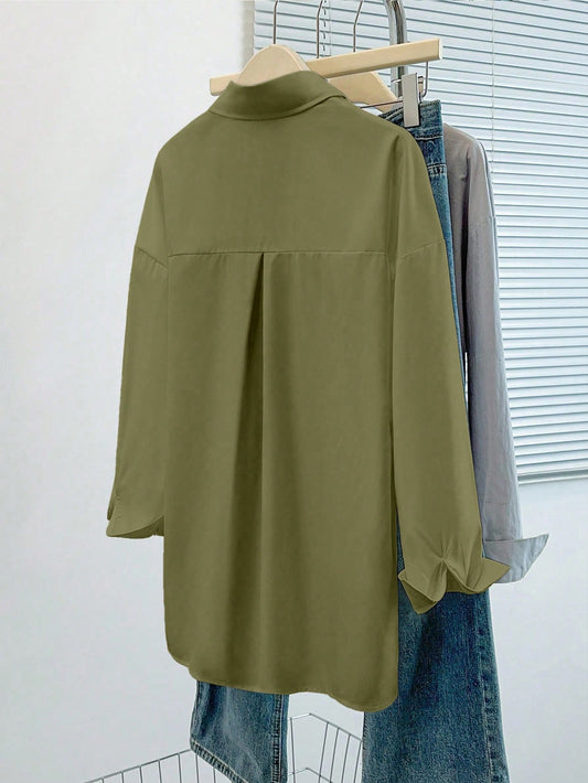Olive Essential Long Sleeve Oversized Shirt