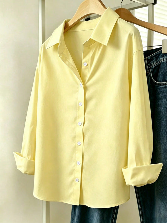 Butter Yellow Essential Long Sleeve Oversized Shirt