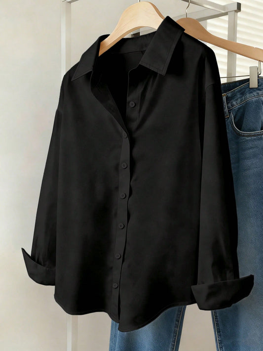 Black Essential Long Sleeve Oversized Shirt