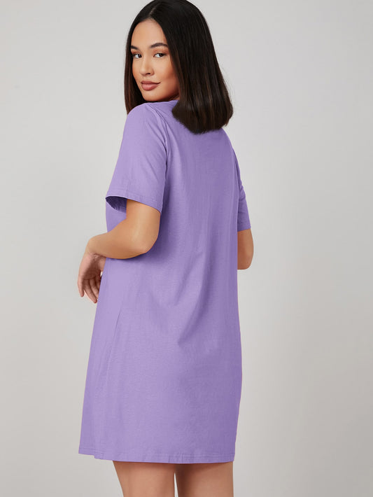 Women's Basic Solid Crew Neck Mini T-Shirt Dress – Lavender